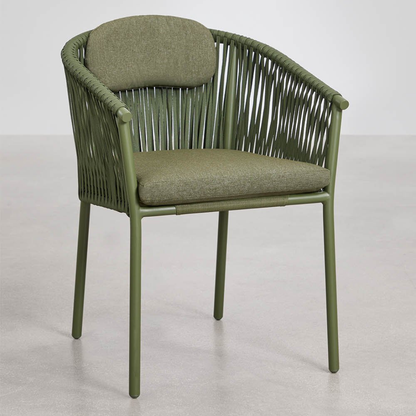 Ondine Stackable Dining Chair with Armrests - Aluminum & Braided Rope