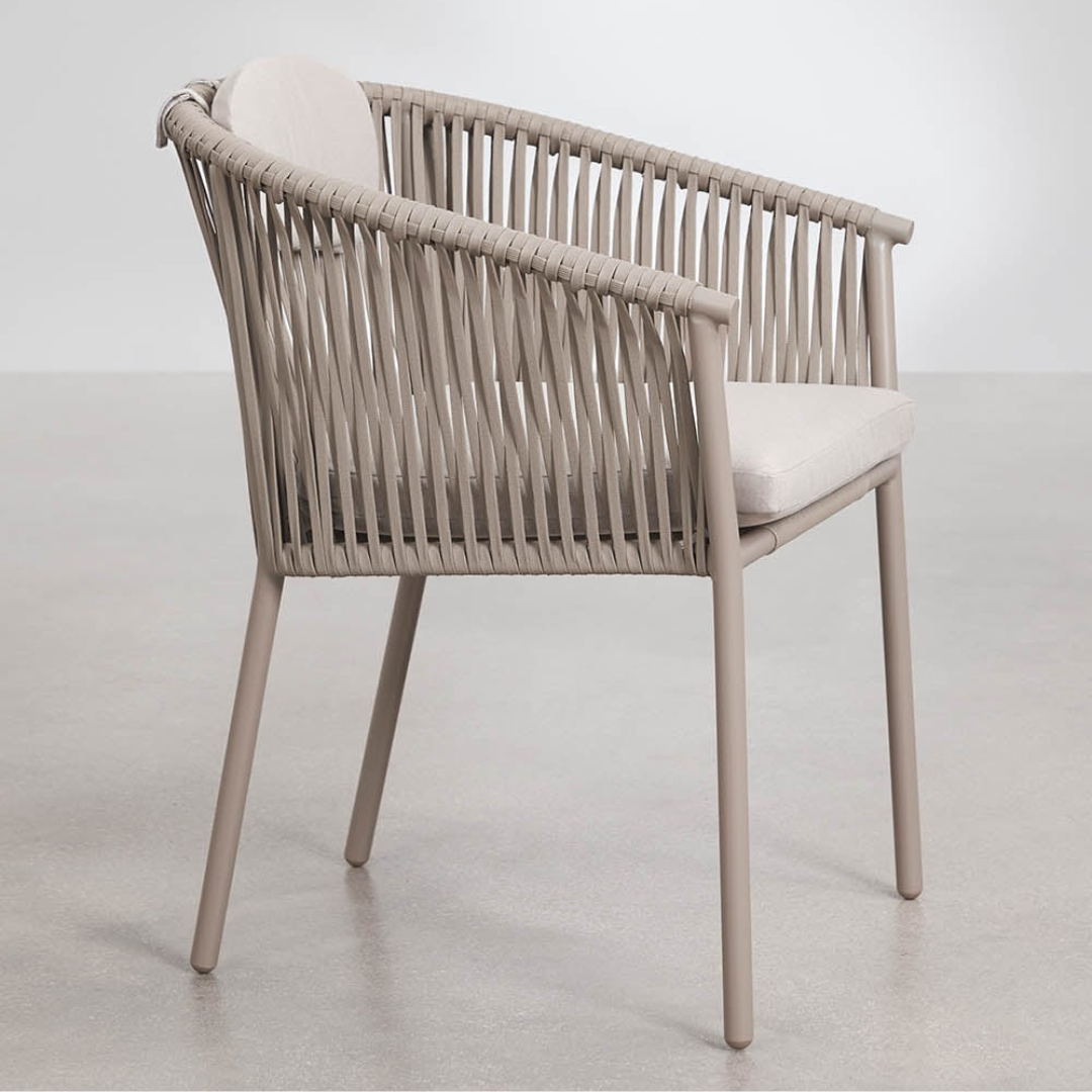 Ondine Stackable Dining Chair with Armrests - Aluminum & Braided Rope
