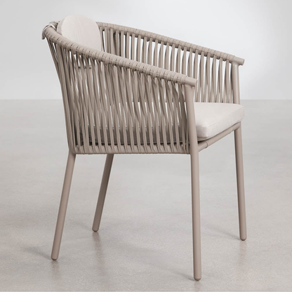 Ondine Stackable Dining Chair with Armrests - Aluminum & Braided Rope