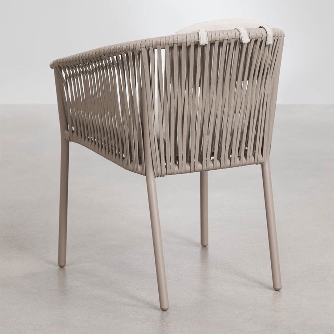 Ondine Stackable Dining Chair with Armrests - Aluminum & Braided Rope