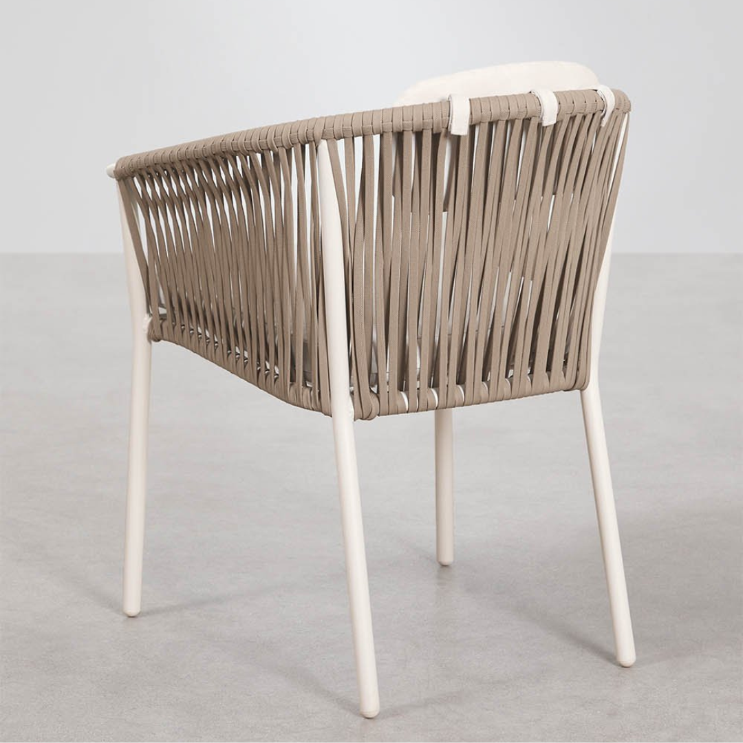 Ondine Stackable Dining Chair with Armrests - Aluminum & Braided Rope