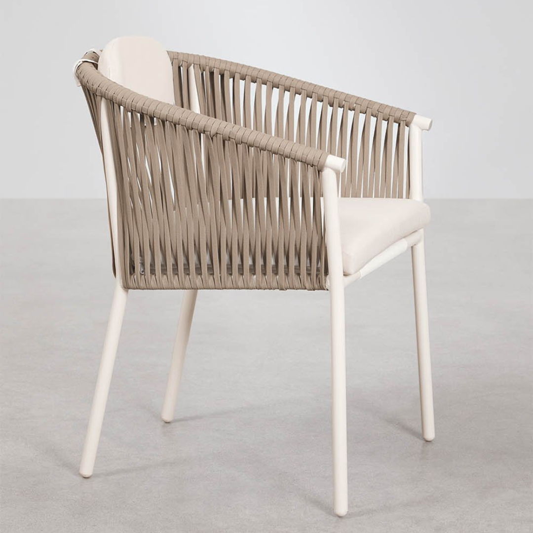 Ondine Stackable Dining Chair with Armrests - Aluminum & Braided Rope