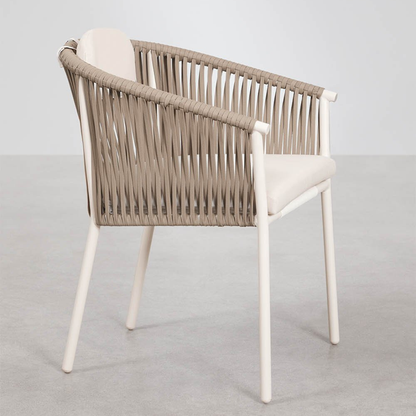 Ondine Stackable Dining Chair with Armrests - Aluminum & Braided Rope