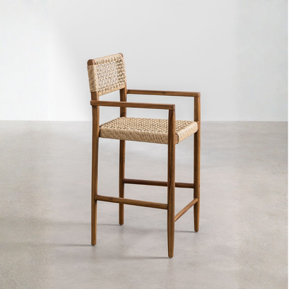Orebro Teak Wood High Stool 65 cm with Armrests & Backrest
