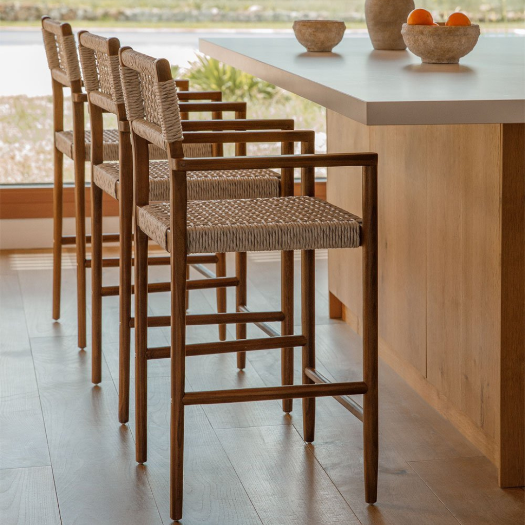 Orebro Teak Wood High Stool 65 cm with Armrests & Backrest