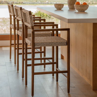 Orebro Teak Wood High Stool 65 cm with Armrests & Backrest
