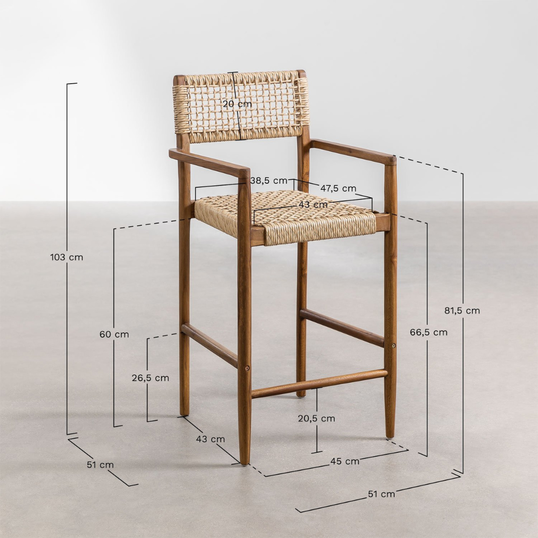 Orebro Teak Wood High Garden Stool 65cm with Armrest