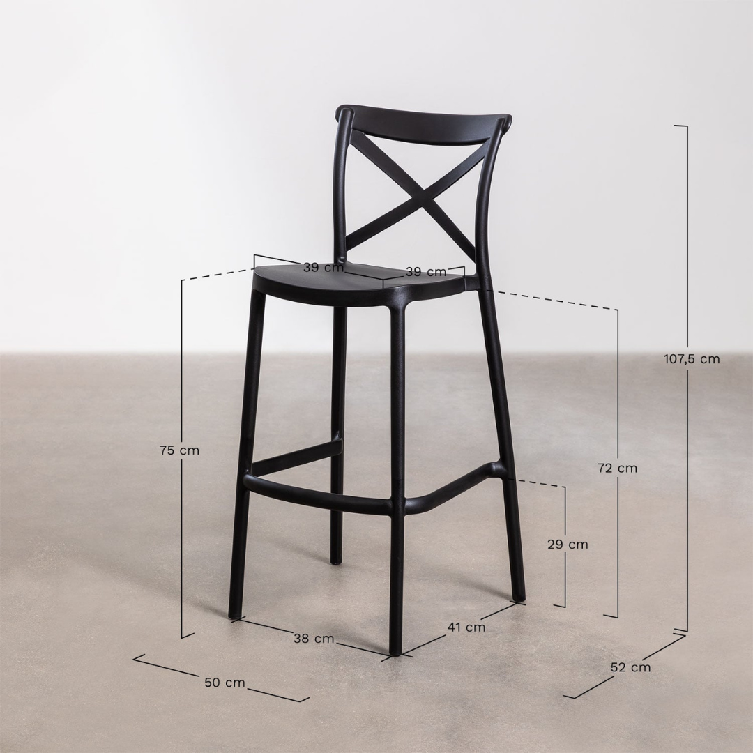 Otax 65cm Stackable High Stool in Black Polypropylene