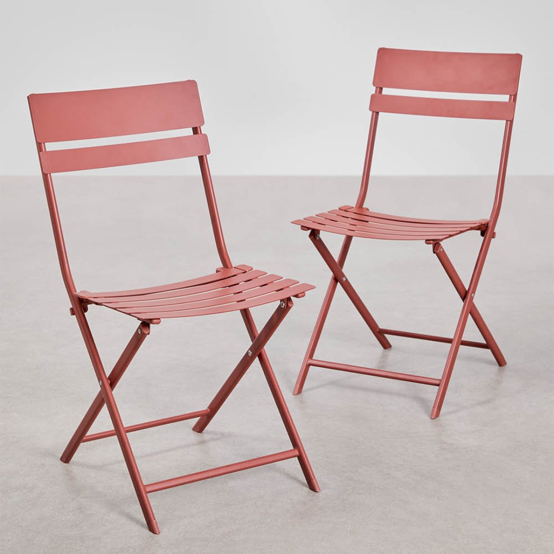 Pack of 2 Tamarit Folding Steel Garden Chairs - Olive Green