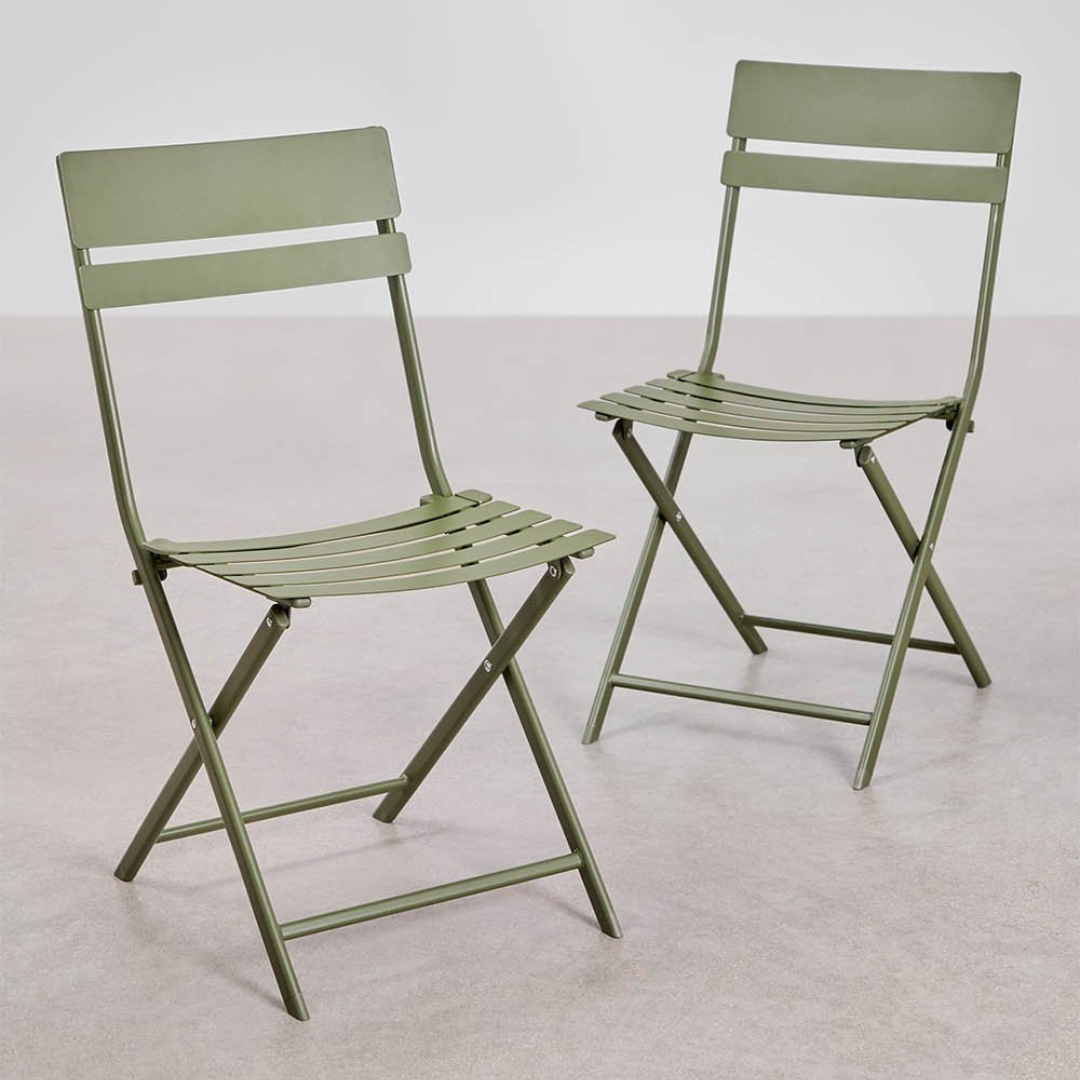 Pack of 2 Tamarit Folding Steel Garden Chairs - Olive Green