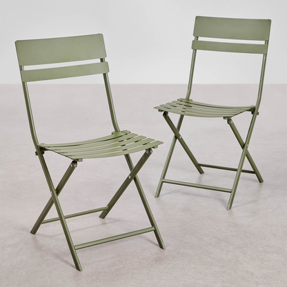 Pack of 2 Tamarit Folding Steel Garden Chairs - Olive Green