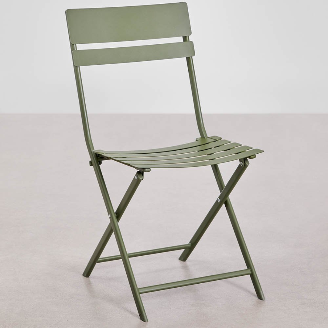 Pack of 2 Tamarit Folding Steel Garden Chairs - Olive Green