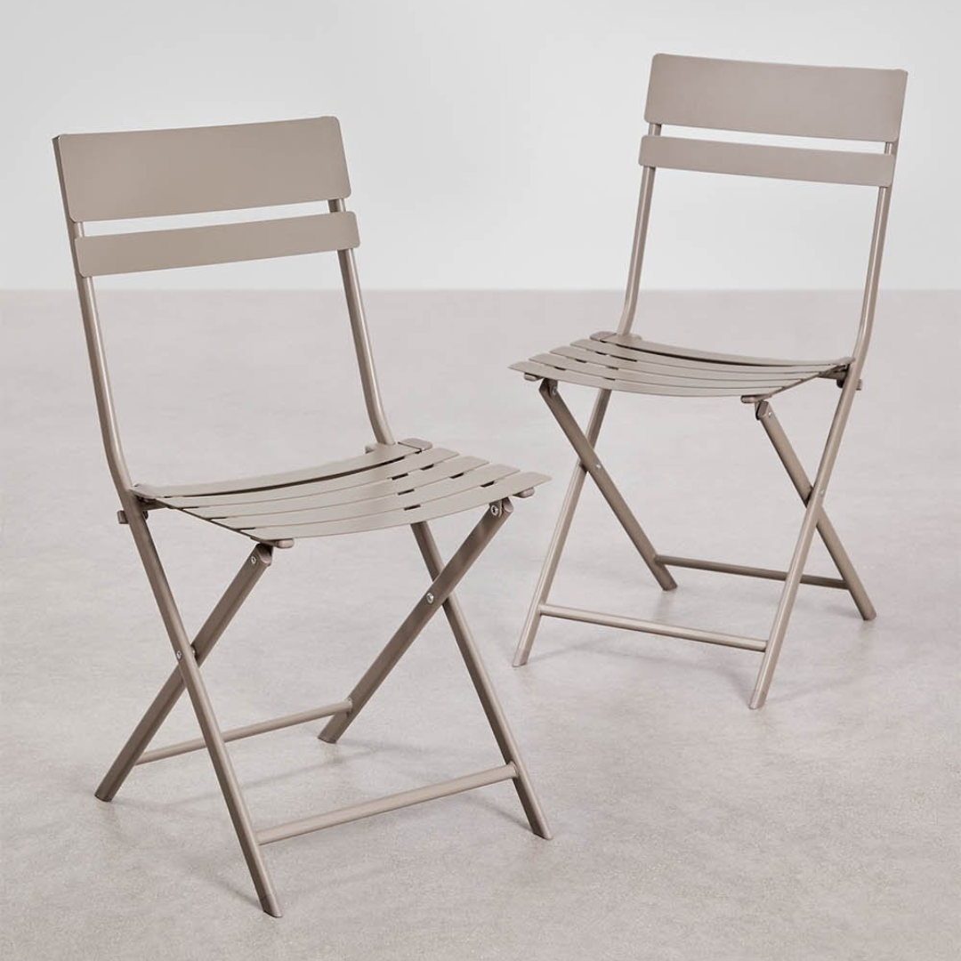 Pack of 2 Tamarit Folding Steel Garden Chairs - Olive Green