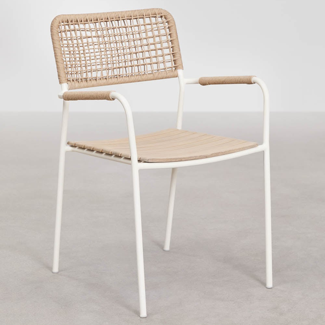 Tilda Stackable Garden Chair with Armrests - Steel & Acacia Wood