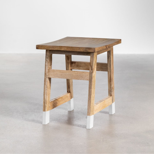 Pid Low Stool - Mango Wood with White Legs