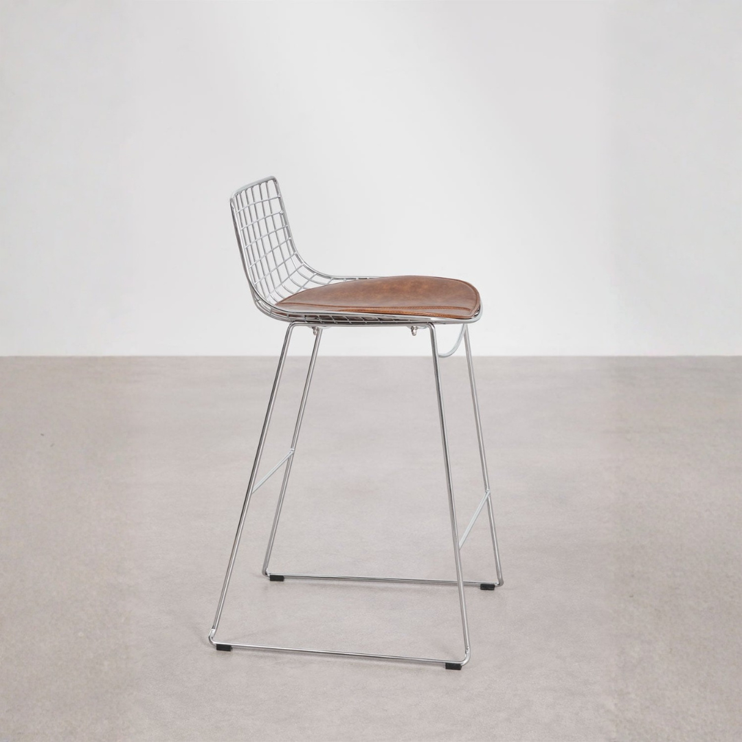 Renee Steel High Stool with Backrest – Chrome & Faux Leather