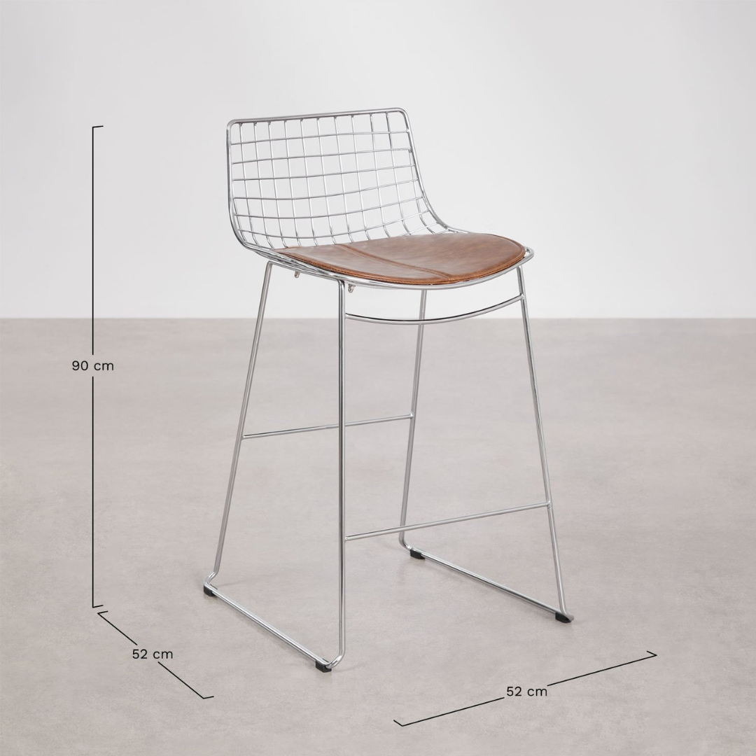 Renee Steel High Stool with Backrest – Chrome & Faux Leather