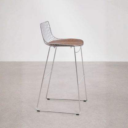 Renee Steel High Stool with Backrest – Chrome & Faux Leather