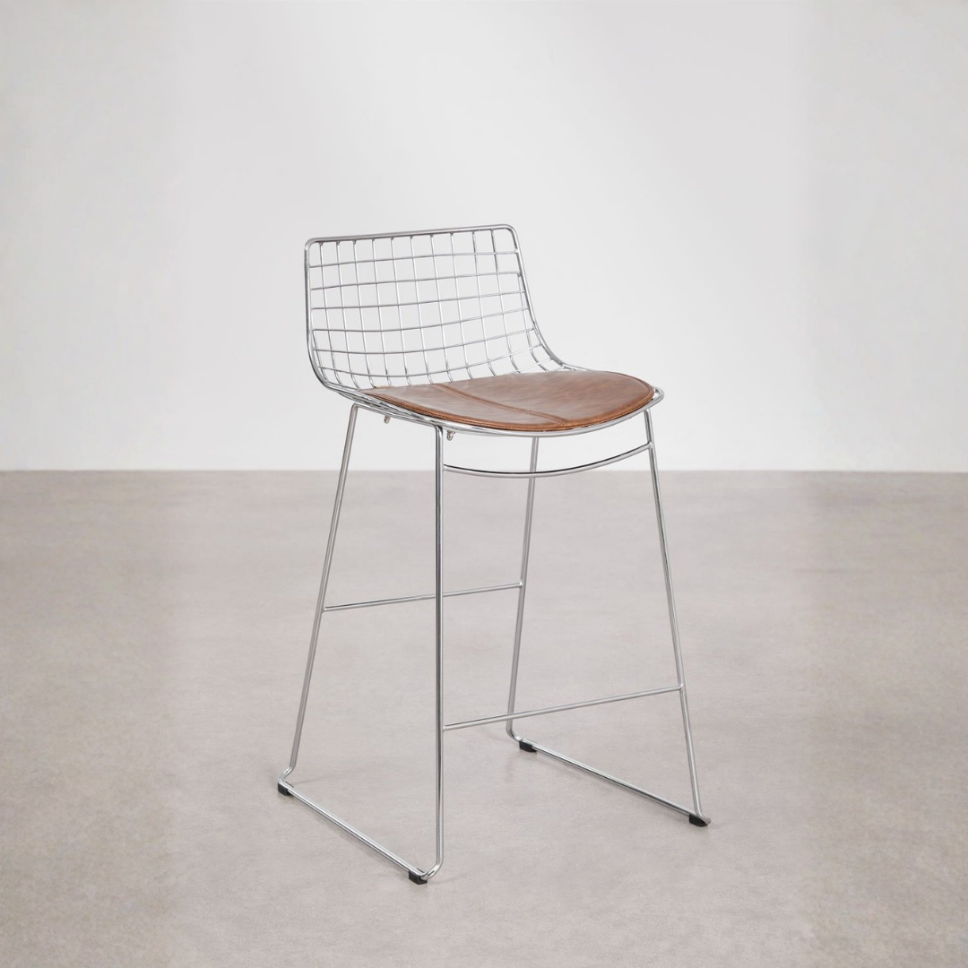 Renee Steel High Stool with Backrest – Chrome & Faux Leather