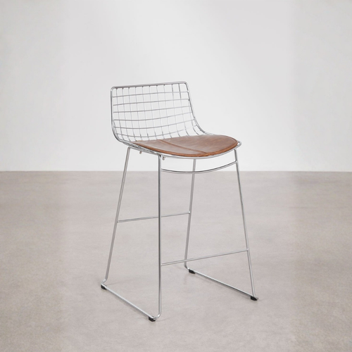 Renee Steel High Stool with Backrest – Chrome & Faux Leather