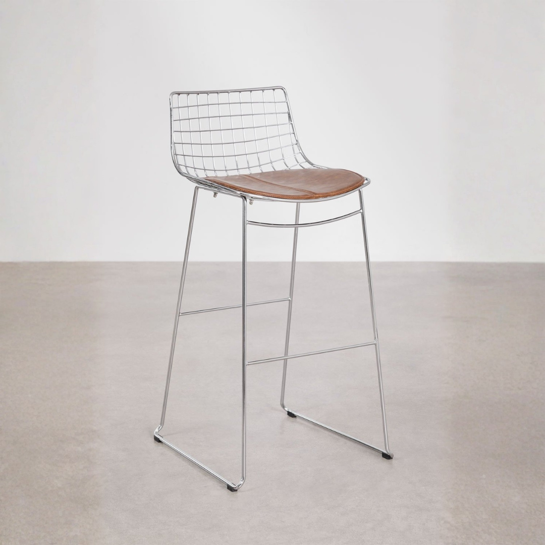 Renee Steel High Stool with Backrest – Chrome & Faux Leather