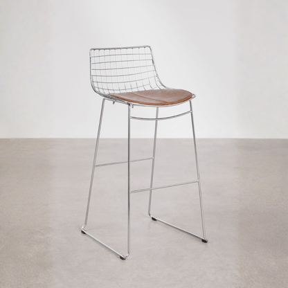 Renee Steel High Stool with Backrest – Chrome & Faux Leather