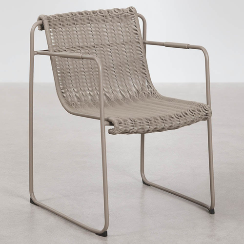 Revia Stackable Dining Chair with Armrests - Synthetic Wicker & Steel