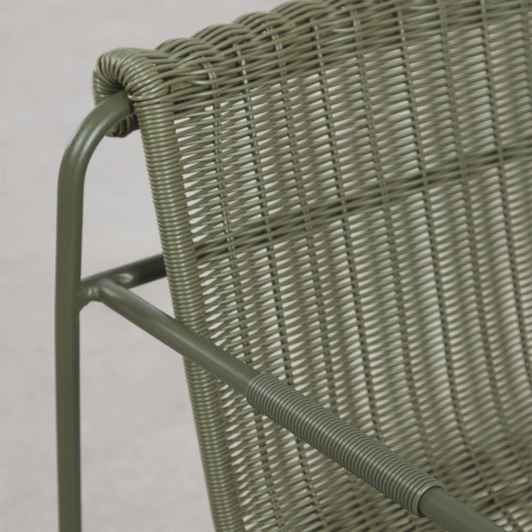Revia Stackable Dining Chair with Armrests - Synthetic Wicker & Steel