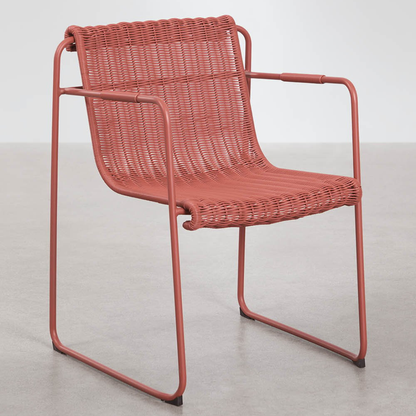 Revia Stackable Dining Chair with Armrests - Synthetic Wicker & Steel