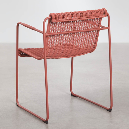 Revia Stackable Dining Chair with Armrests - Synthetic Wicker & Steel