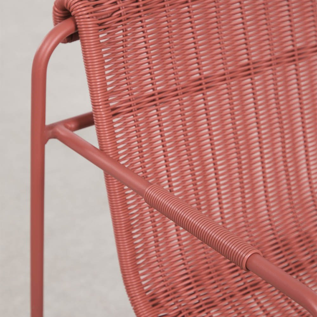 Revia Stackable Dining Chair with Armrests - Synthetic Wicker & Steel