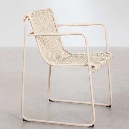 Revia Stackable Dining Chair with Armrests - Synthetic Wicker & Steel