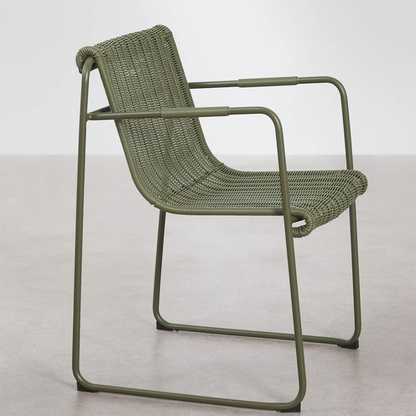 Revia Stackable Dining Chair with Armrests - Synthetic Wicker & Steel