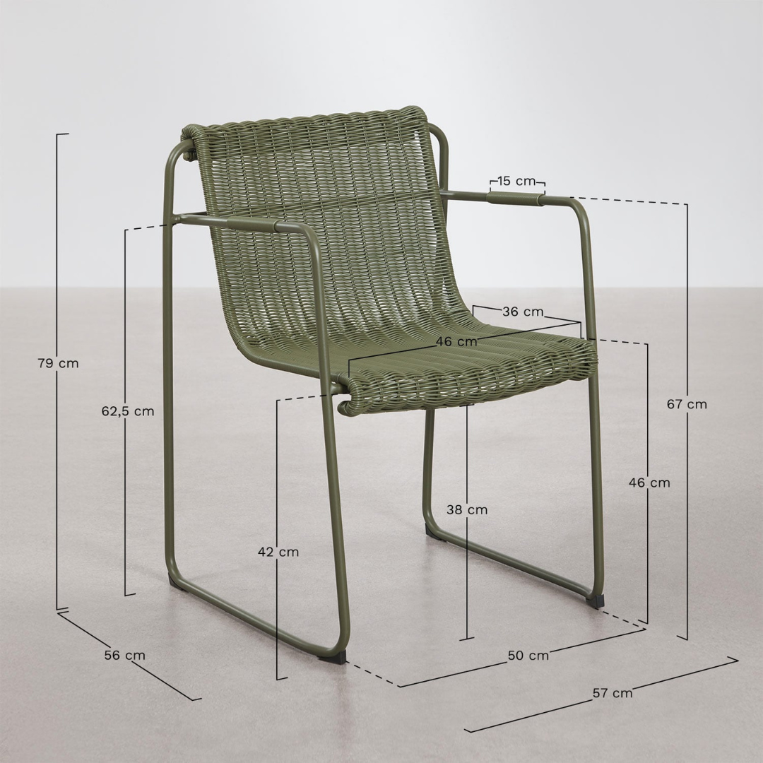 Revia Stackable Dining Chair with Armrests - Synthetic Wicker & Steel