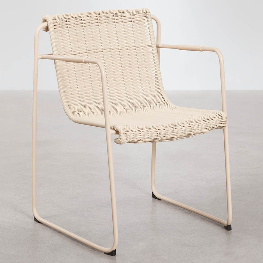 Revia Stackable Dining Chair with Armrests - Synthetic Wicker & Steel