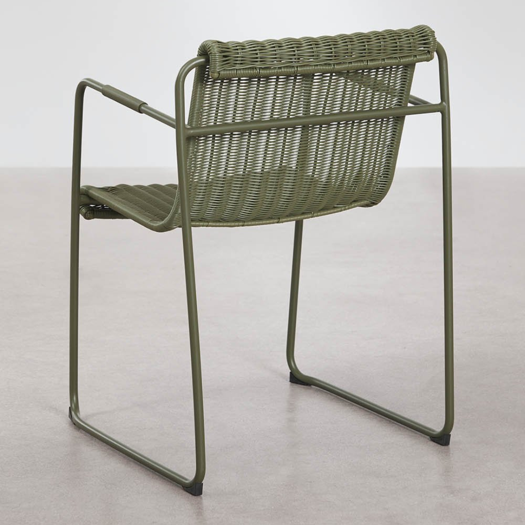 Revia Stackable Dining Chair with Armrests - Synthetic Wicker & Steel