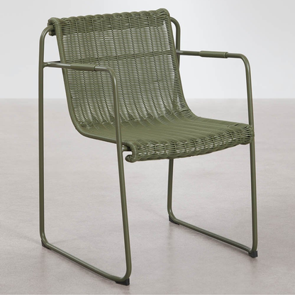 Revia Stackable Dining Chair with Armrests - Synthetic Wicker & Steel