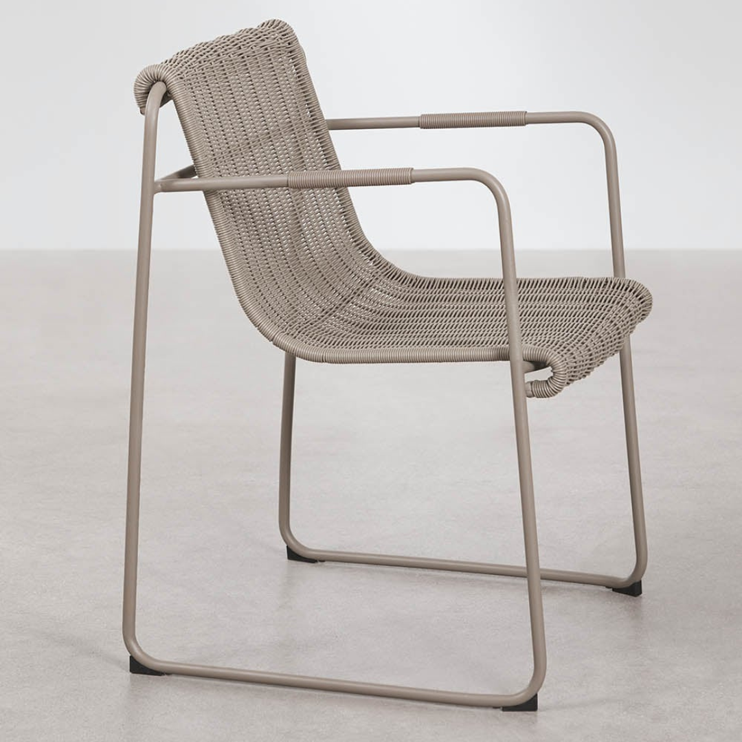 Revia Stackable Dining Chair with Armrests - Synthetic Wicker & Steel