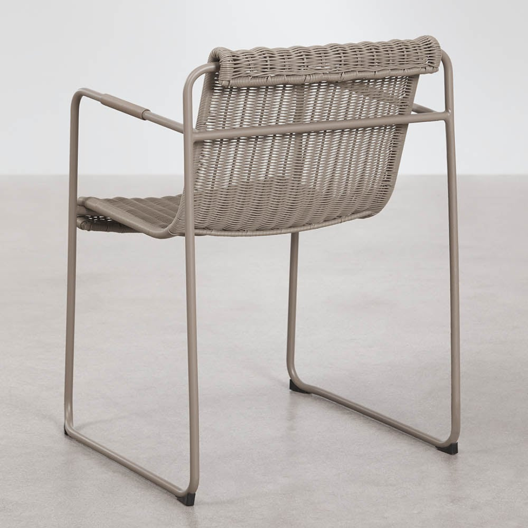 Revia Stackable Dining Chair with Armrests - Synthetic Wicker & Steel