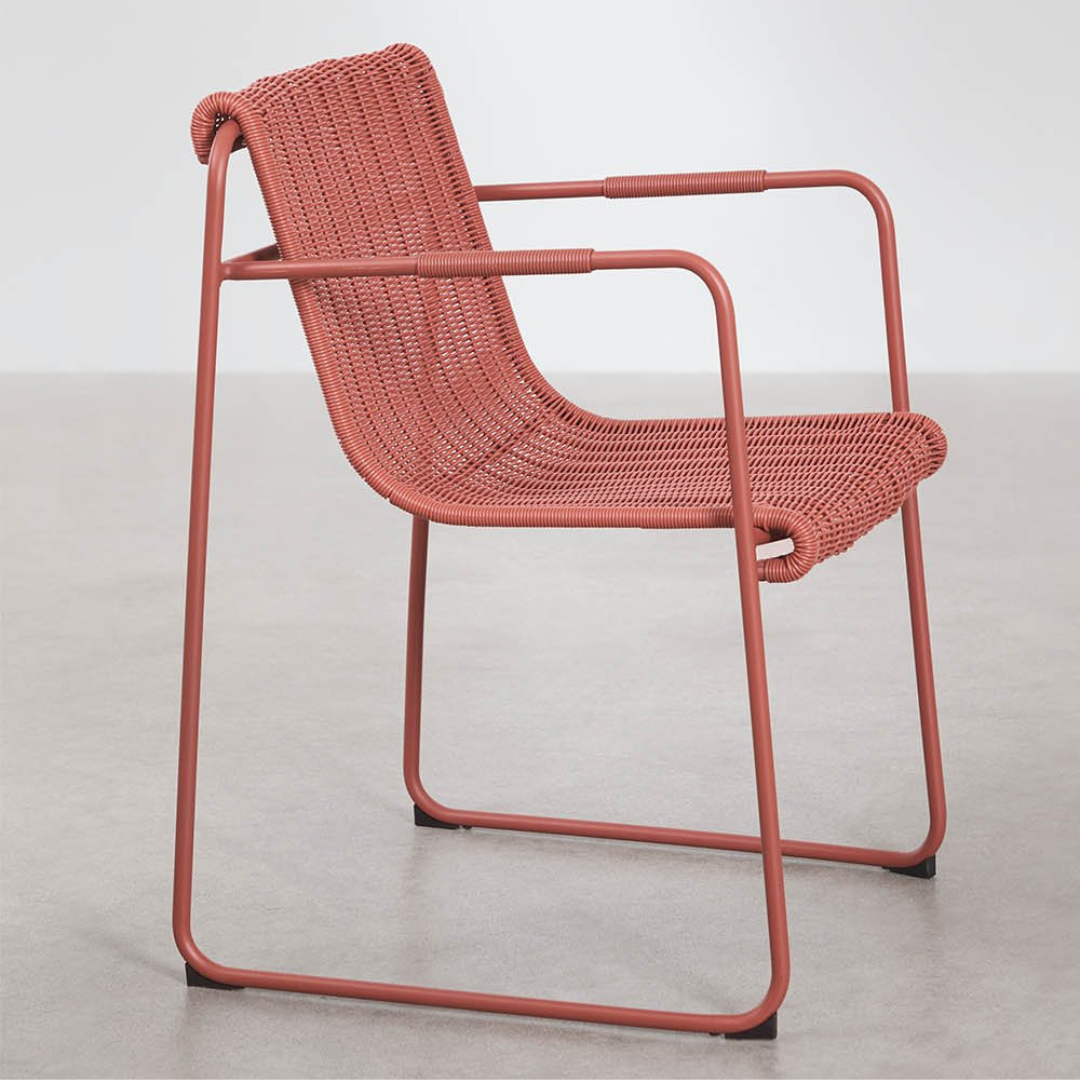 Revia Stackable Dining Chair with Armrests - Synthetic Wicker & Steel