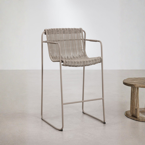 Revia Stackable High Garden Stool with Armrests - Wicker & Steel