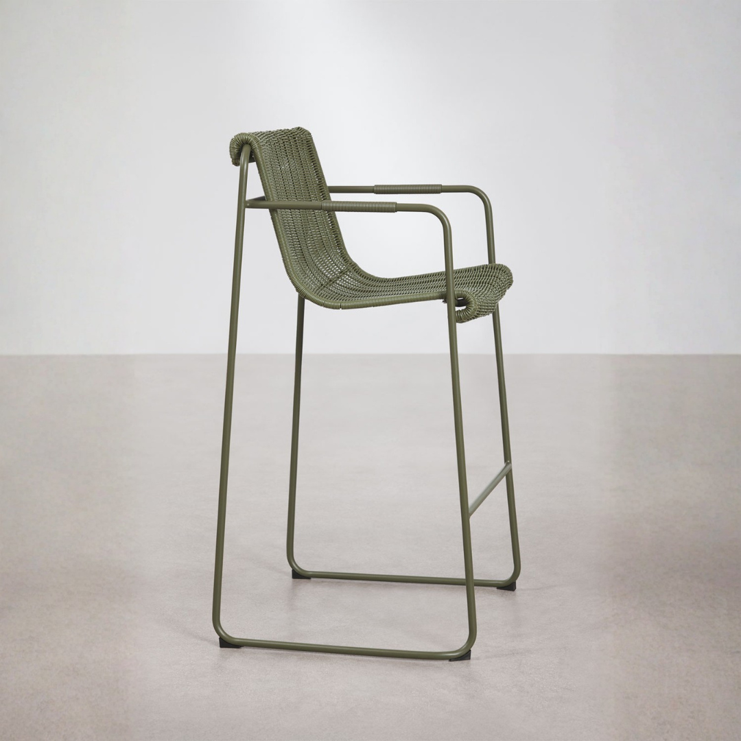 Revia Stackable High Garden Stool with Armrests - Wicker & Steel