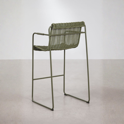 Revia Stackable High Garden Stool with Armrests - Wicker & Steel