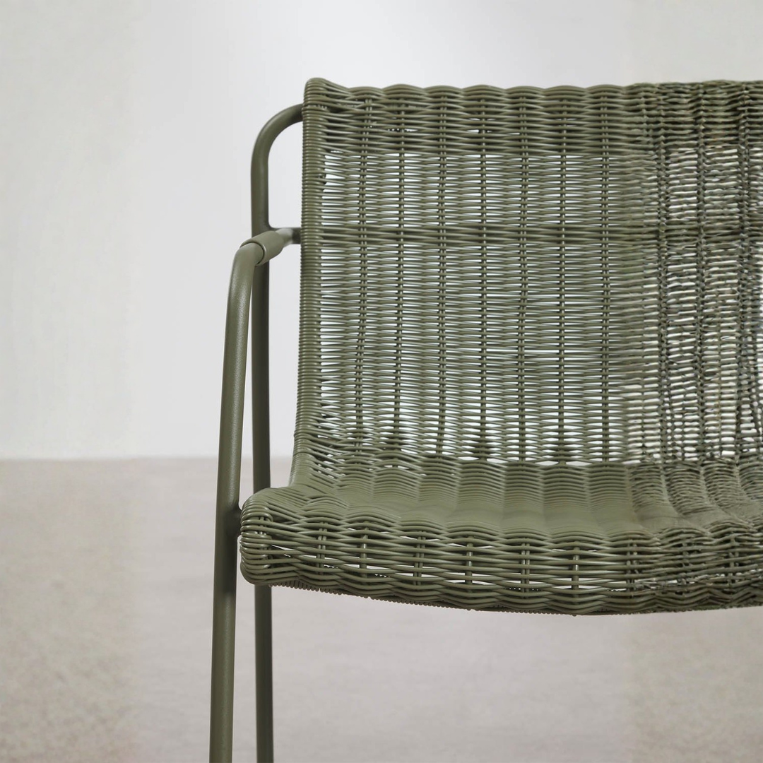 Revia Stackable High Garden Stool with Armrests - Wicker & Steel
