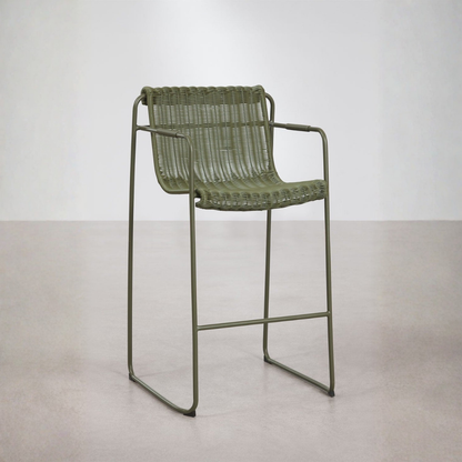Revia Stackable High Garden Stool with Armrests - Wicker & Steel