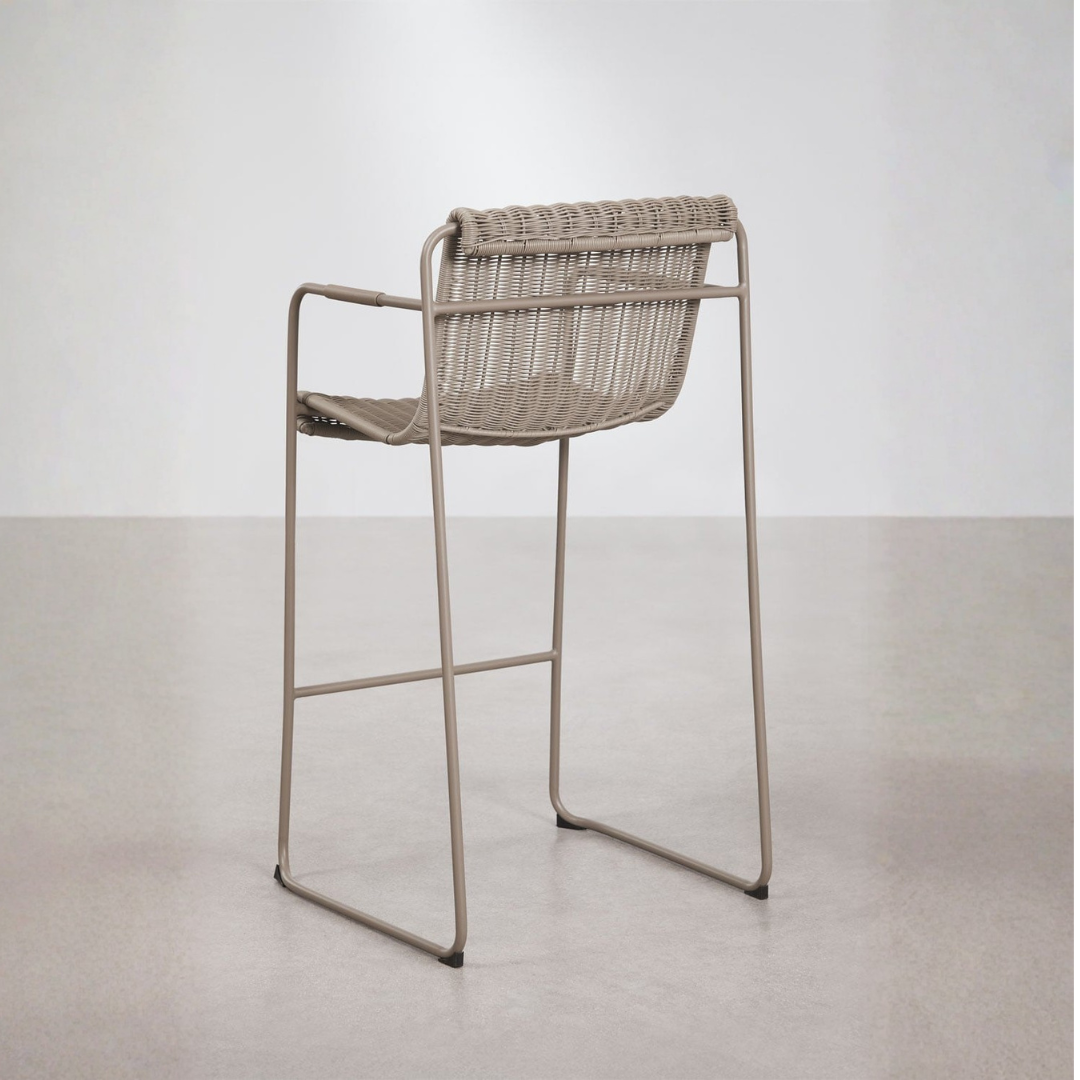 Revia Stackable High Garden Stool with Armrests - Wicker & Steel