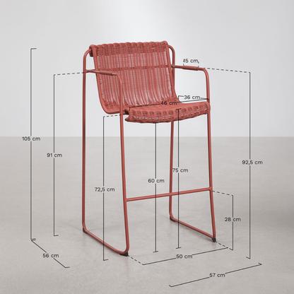 Revia Stackable High Garden Stool with Armrests - Wicker & Steel