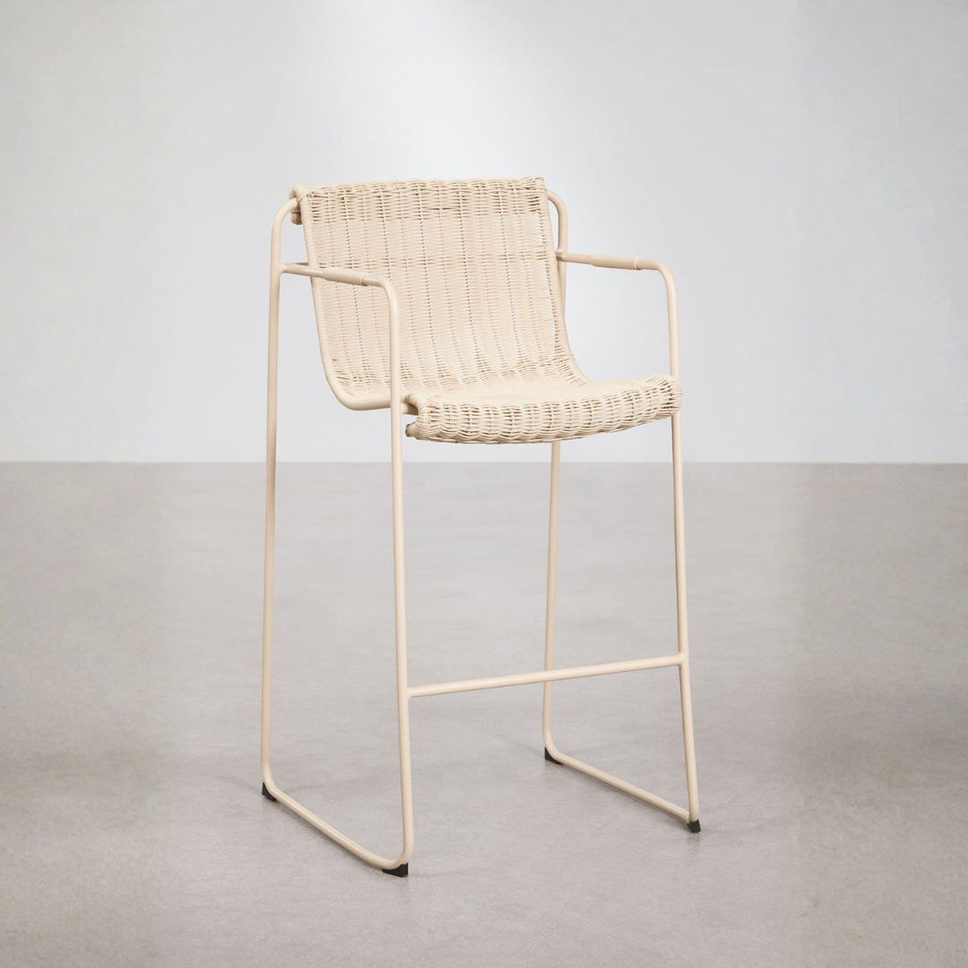 Revia Stackable High Garden Stool with Armrests - Wicker & Steel
