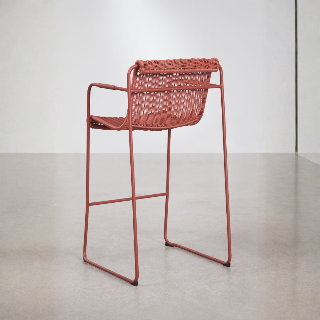 Revia Stackable High Garden Stool with Armrests - Wicker & Steel