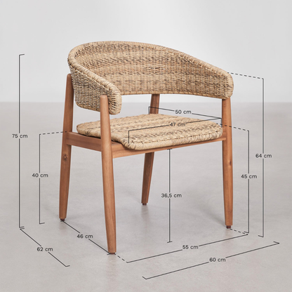 Ribeira Garden Chair with Armrests in Acacia Wood & Rattan